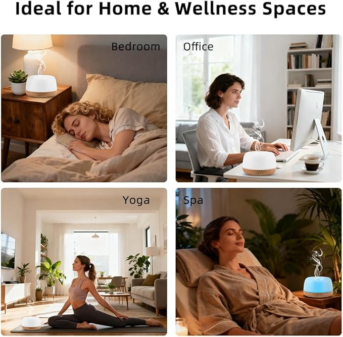 300ML Essential Oil Diffuser with Remote Control,Quiet Ultrasonic Cool Mist Aromatherapy Diffuser,7 Color LED Light,4 Timer Modes & Auto Shut-Off for Bedroom,Office, Yoga & Spa