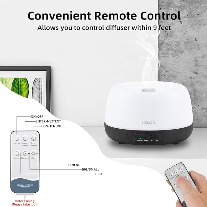 300ML Essential Oil Diffuser with Remote Control, Aromatherapy Diffuser with 7-Color Changing LED Light for Small Rooms, Bedroom, and Home