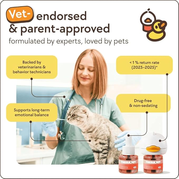 TherapetMD Cat Calming Diffuser Refill Kit (2-Pack, 60-Day Supply) – Cat Pheromone Refill for Stress, Pee Spraying, Fighting, Aggression, Meowing & Scratching – Use with TheraPet MD Diffuser
