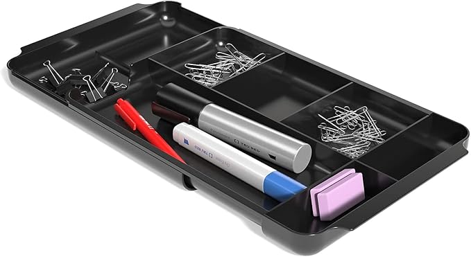 TRU RED Expandable Plastic Drawer Organizer, 7‑Compartment, Black – Adjustable Desk & Drawer Storage for Office Supplies