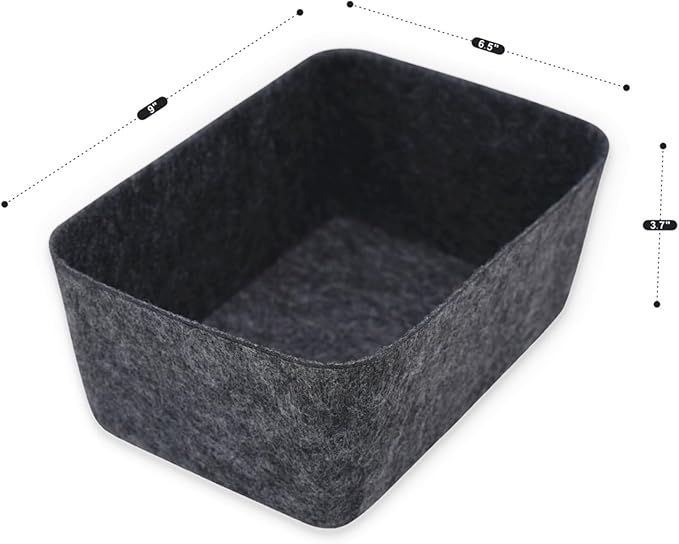 Welaxy Felt deep Storage Bins lidded Drawer Organizer Caddy for junk stuff stationery makeup jewelry closet bathroom minimalist lifestyle (Charcoal Bin, S)