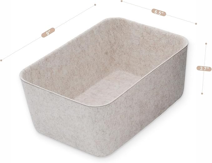 Welaxy Felt deep Storage Bins lidded Drawer Organizer Caddy for junk stuff stationery makeup jewelry closet bathroom minimalist lifestyle (Oatmeal Bin, S)