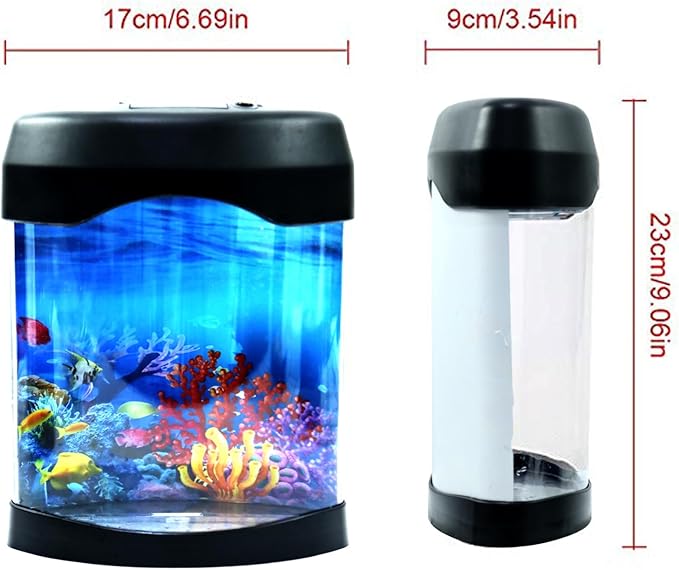 Fake Fish Tank, Aquarium Night Light, 6 Color Changing Lifelike Desk Electric Mood Lamps, Artificial Aquirium Tank with Moving Fishes, Home Decor, Gift for Kids, Adults, ADHD & Autism