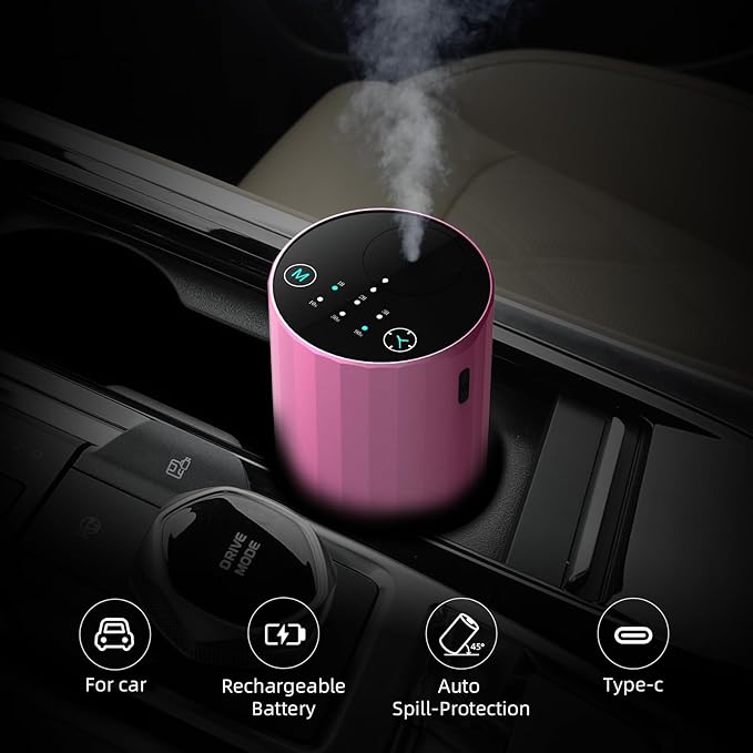 Waterless Essential Oil Diffuser Aromatherapy Scent Diffusers for Home Large Room, Bedroom, Car, Office, Desk, Battery Operated Mini Portable Air Freshener (Pink)