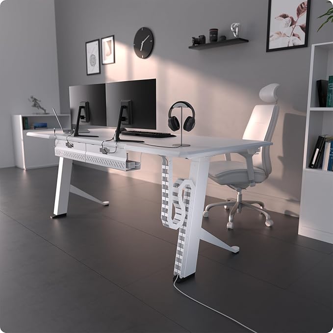 Under Desk Cable Management Vertebrae - Perfect for Sit Stand Desk - White, 133 cm