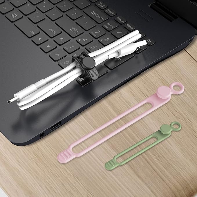 Nearockle Silicone Cable Ties Cord Organizer for Cable Management, 24PCS 4.2" and 7.1" Reusable Cable Organizer Electronic Accessories for Home, Office, Kitchen, School, Travel (4 Colors)