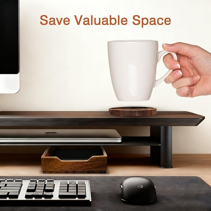 Walnut Desk Tray with Cup Coaster Set, Natural Wooden felt lined Desk Drawer Organizer for Keys, Pen, Watch, Home Office Desktop Accessories