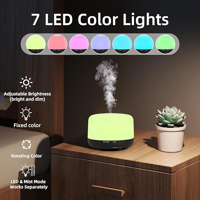 300ML Essential Oil Diffuser, Electric Ultrasonic Aromatherapy Air Humidifier vaporiser, Aroma Diffuser with Remote Control 7 LED Light Colors Waterless Auto-Off.