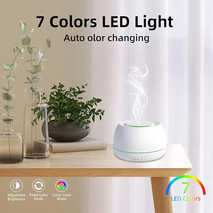 300ML Essential Oil Diffuser - 8 Hours Run Time, Aromatherapy Diffuser with Remote Control, 7-Color LED Lights for Home, Bedroom