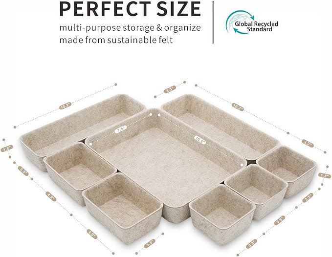 Welaxy Desk Drawer Organizer Tray, 8-Piece Beige Office Storage, Nordic Minimalist Lifestyle (Oatmeal)