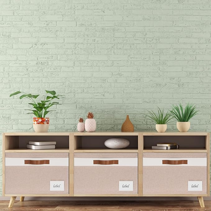 Extra Large Storage Bins with Lids, Foldable Fabric Storage Baskets with Lids, Sturdy Storage Boxes with Labels and 3 PU Handles for Closet Home Bedroom Office (32L, 3 Packs, Pink&White)