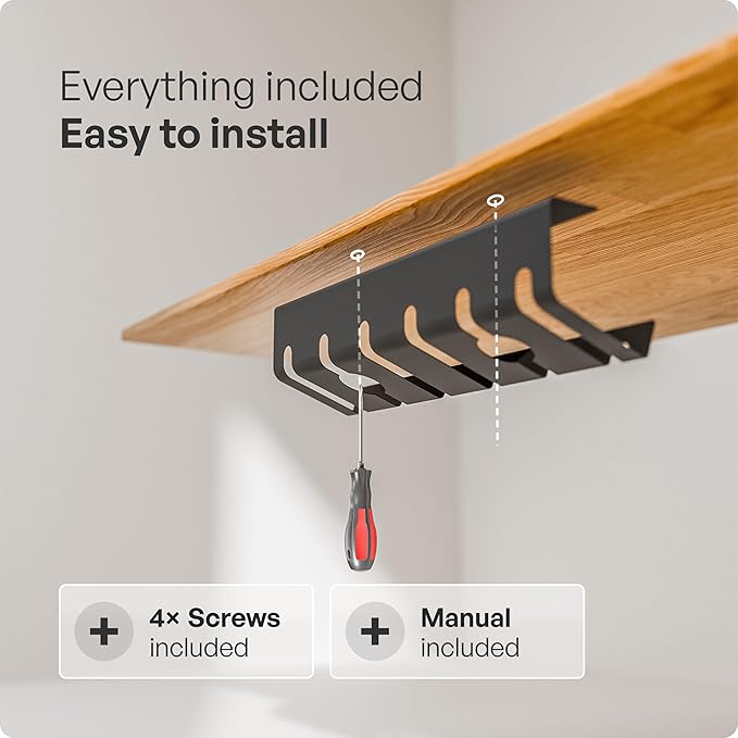 PAMO Cable Management Under Desk for Easy mounting Under-Table I Set of 2 - with 10X Cable Ties I Desk Organizer for Office/Home Office Table Thoughtful Cable Tray Holder