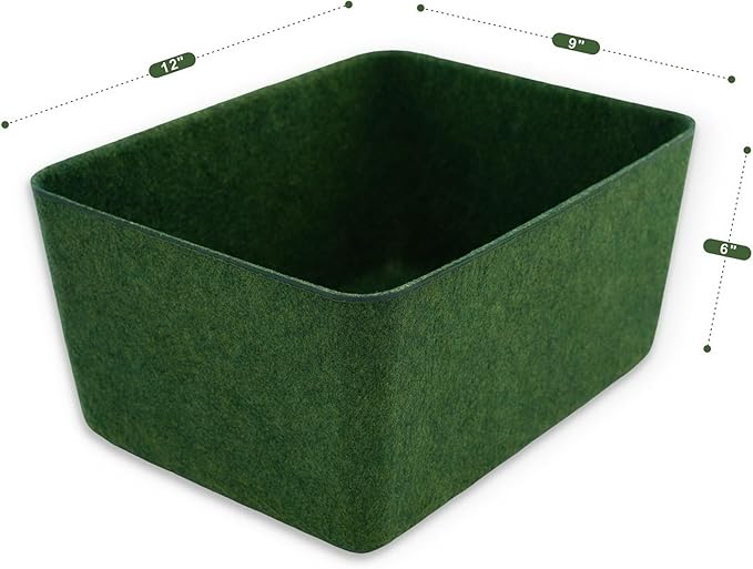 Welaxy Felt Storage Bin Deep Drawer Organizer for Makeup, Jewelry, Stationery, Closet & Bathroom, Minimalist living (Forest Green Bin, M)