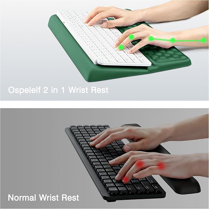 Ospelelf Keyboard Wrist Rest Pad, Comfy Ergonomic Keyboard Stand Riser Holder, Computer Wrist Support Cushion forTyping, Green