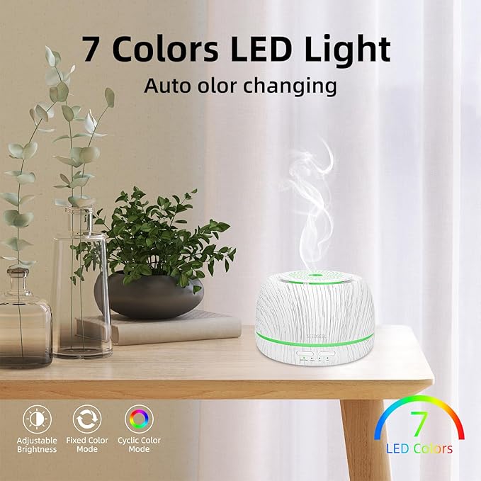 300ML Essential Oil Diffuser, Aromatherapy Diffuser,with Remote Control, 7-Color LED Lights,8 Hours Run Time,Suitable for Home, Bedroom