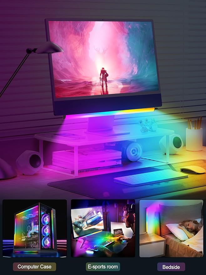 Under Monitor Light Bar, App and Remote Control Gaming Ambient Lights,Music Sync Color Changing, 16 Million Colors, Timing, USB Powered RGB Light Bar for Monitor/TV/PC Back (2pcs)