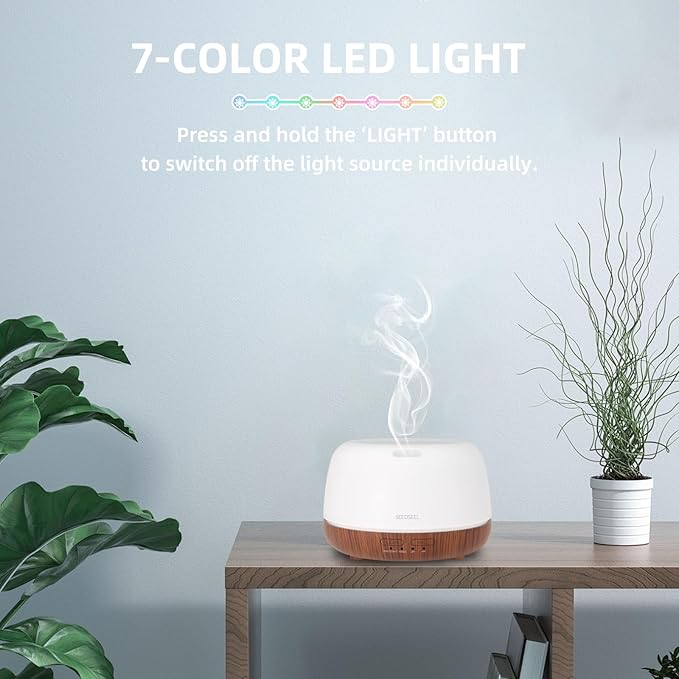 300ML Essential Oil Diffuser, Mini Aromatherapy Diffuser with Remote Control, 7 Color Changing LED Light, 4 Timer for Bedroom, Room, Office