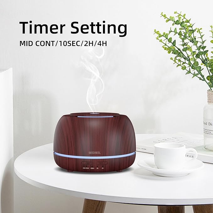 300ML Essential Oil Diffuser, Aromatherapy Diffuser with Remote Control, 4 Timers, 7-Color LED Light and Waterless Auto-Off for Room, Bedroom, Home
