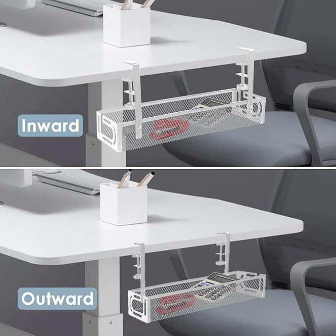 Under Desk Cable Management Tray, Cable Management Under Desk No Drill, Wire Management Tray with Clamp, Cord Organizer for Home Office, White