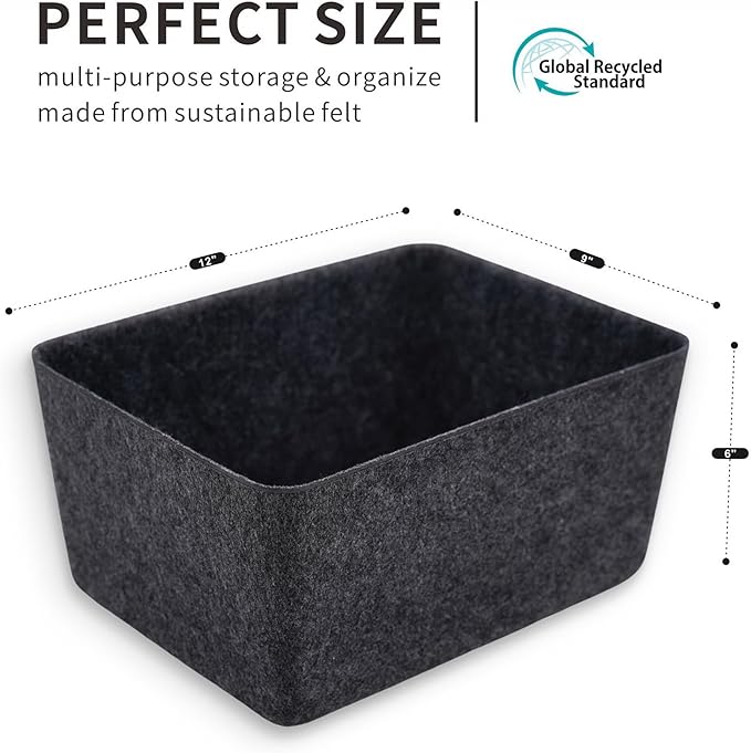 Welaxy Felt Storage Bin, Deep Wide Drawer Organizer Caddy for Makeup, Jewelry, Stationery, Closet & Bathroom, Minimalist Storage Box (Charcoal Bin, M)