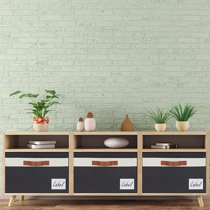 Extra Large Storage Bins with Lids, Foldable Fabric Storage Baskets with Lids, Sturdy Storage Boxes with Labels and 3 PU Handles for Closet Home Bedroom Office (32L, 3 Packs, Black&White)