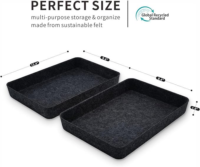 Welaxy 2-piece Office desk drawer organizer tray letter-size documents paper book file Folder Holder storage bins (Charcoal)