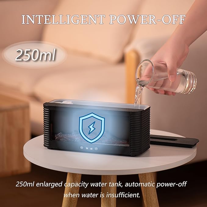 2026 Upgraded 9 Color Flame Fireplace Aroma Essential Oil Diffuser,250ml USB Desktop Noiseless Cool Mist Humidifier with Timer Auto-Off Protection for Home,Office, Gift (Black)