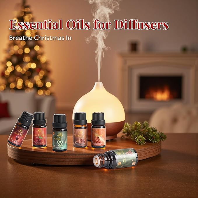 Winter Essential Oil Set, Essential Oils for Diffusers for Home, Fragrance Oil Gift Set | Gingerbread, Candy, Christmas Tree, Spice, Cranberry, Apple Cider | Aromatherapy, Candle & Soap Making