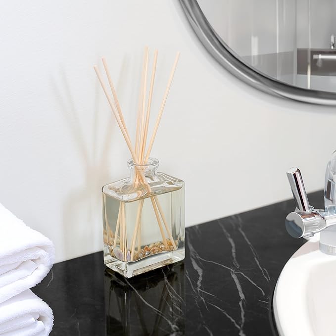 Urban Naturals Sandalwood & Eucalyptus Reed Diffuser Set – Made with Essential Oils & Real Botanicals – Sleek Rectangular Refillable Glass Bottle – Made in the USA