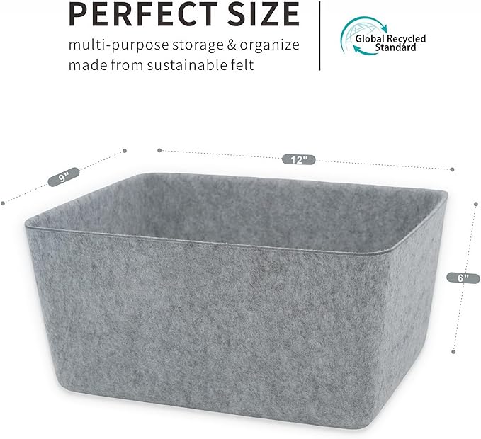 Welaxy Felt Storage Bin, Wide Deep Drawer Organizer Caddy for Makeup, Jewelry, Stationery, Closet & Bathroom, Minimalist Box (Gray Bin, M)