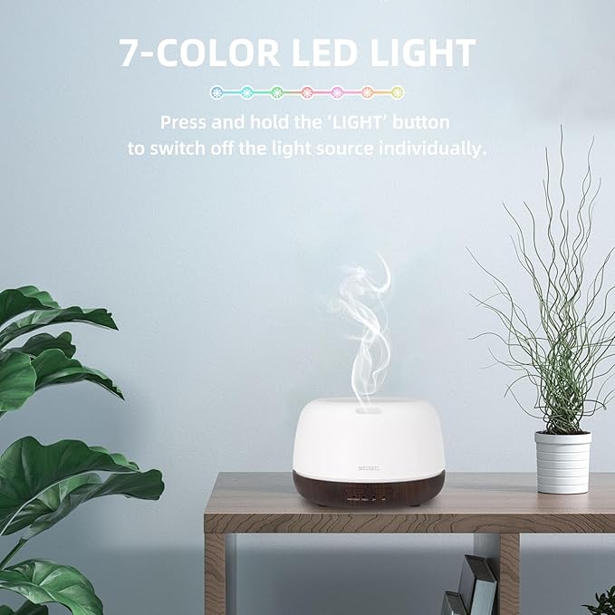 300ML Essential Oil Diffuser, Small Aromatherapy Diffuser with Remote Control, 7-Color LED Light,4 Timer, Quiet,Auto-Off, Easy to Use,for Home,Bedroom,Office