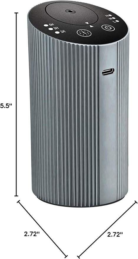 Waterless Essential Oil Diffuser for Home Car Office, Scent Diffuser with 4 Timer (1/3/6H & Off) & 3 Mist(L/M/H), Rechargeable Aromatherapy Diffuser, Portable Mini Air Aroma Diffuser, Silver Grey