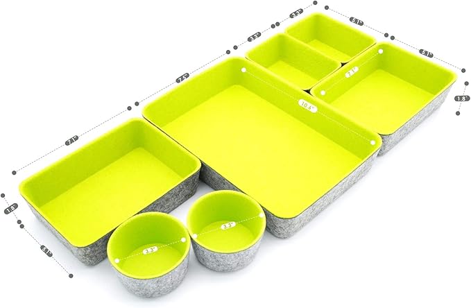 Welaxy Drawer organizer bin felt trays desk storage dividers for home office supplies Nightstand sort catchall entryway 7-piece Pack gift idea (Green)