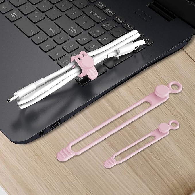 Nearockle Silicone Cable Ties Cord Organizer for Cable Management, 16PCS 4.2" and 7.1" Reusable Cable Organizer Electronic Accessories for Home, Office, Kitchen, School, Travel (Pink)