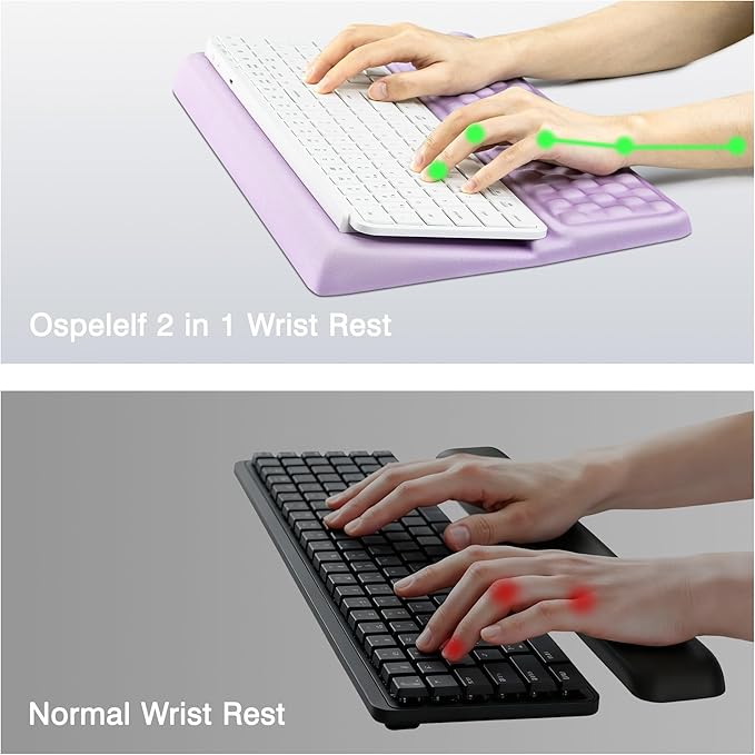 Ospelelf Keyboard Wrist Rest Pad, Comfy Ergonomic Keyboard Stand Riser Holder, Computer Wrist Support Cushion forTyping, Purple