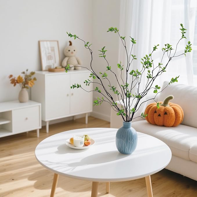 4 Pcs Artificial Ficus Branches Faux Eucalyptus Stems, 47.2 Inch Fake Greenery Stems Artificial Plants for Vase Filler Decoration, Fake Leaves Branches Centerpieces Decor