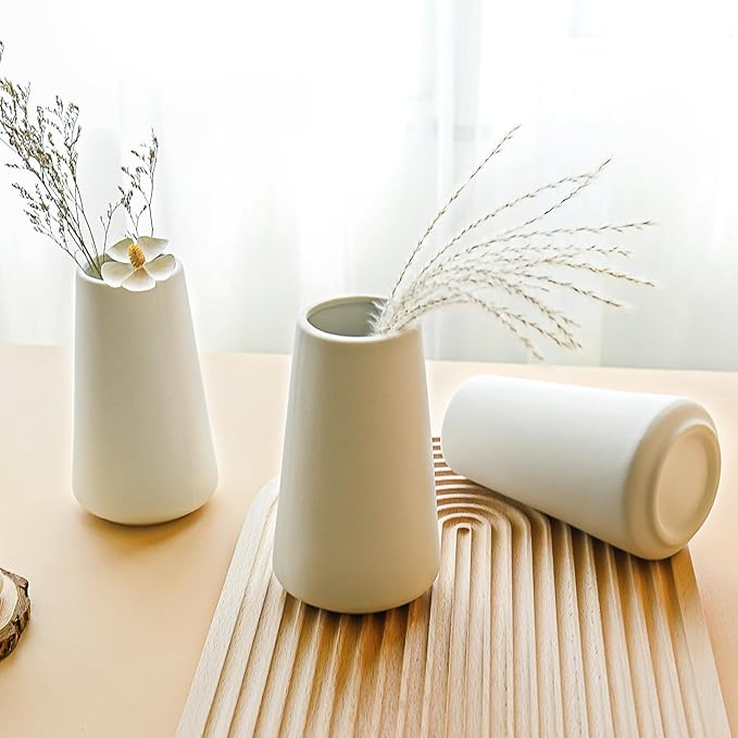 Modern White Small Ceramic Vase Set of 9 for Living Room Bedroom 5.9'' Minimalist Fresh Flower Vases for Home Decor Office Fireplace Centerpieces Nordic Style Gift for Fake Plant 9 Pack