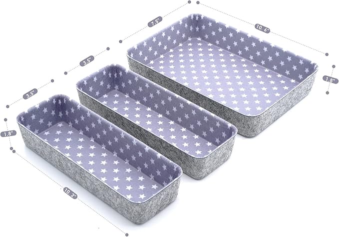 Welaxy Desk Drawer Organizer Bins with Modern Pattern Home Office Storage Bin Sturdy Small Sharrow Cozy Cubby Organize Box Gifts idea 3-Piece (Star)