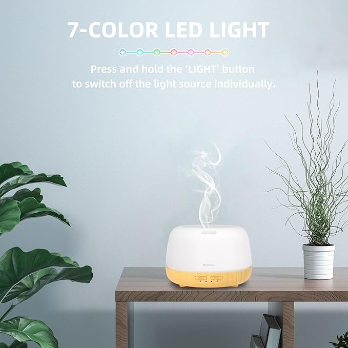 300ML Essential Oil Diffuser,Quiet 8 Hours Operation, 7-Color LED Light, 4 Timer, Remote Control, Aromatherapy Diffuser Auto-Off, for Bedroom, Living Room, Office, Home