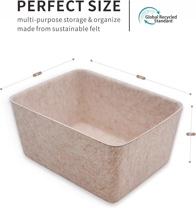 Welaxy Felt Storage Bin Wide Deep Drawer Organizer Beige Caddy for Makeup, Jewelry, Stationery, Closet & Bathroom, Minimalist lifestyle (Oatmeal Bin, M)