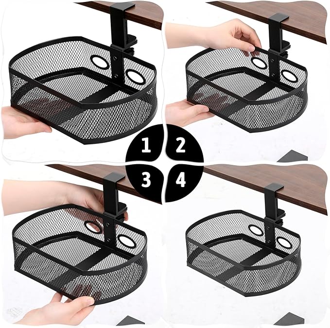 Under Desk Storage Drawer Organizer, Clamp on Under Table Shelf Hanging Desk Mount Tray Attachable Drawer Basket for Home Office Desktop Clutter Management Space Saving