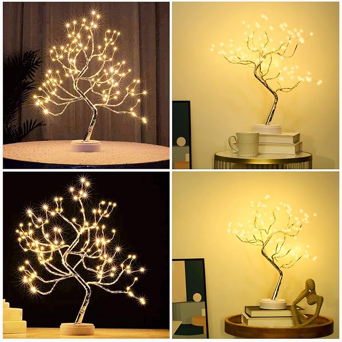 2 Pack 108 LED Sparkly Fairy Spirit Tree Lamp Remote Control, DIY Artificial Tree Lamp, 8 Modes USB/Battery Tabletop Bonsai Tree Light for Bedroom Desktop Christmas Indoor Decor (Warm White)