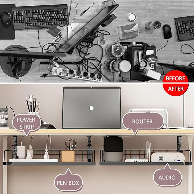 Under Desk Cable Management Tray Cord Wire Shelf Organizer (Medium)