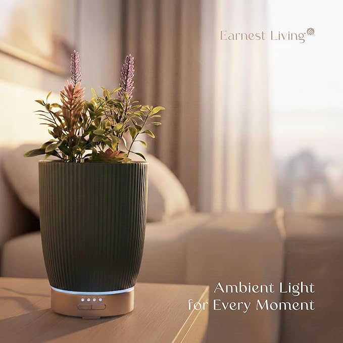 Earnest Living Essential Oil Diffuser Ceramic Artificial Succulent Plants Potted Diffuser 100 ml for Lavender Essential Oils Timers Night Lights and Auto Off Humidifier Aromatherapy Diffusers for Gift