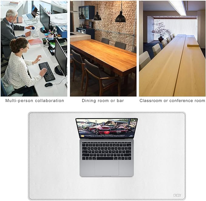 Cacoy 36" x 20" Leather Desk Mat, XXL Large Gaming Keyboard Mouse Pad, Computer Desk Pad Protector, Waterproof Desk Mats on Top of Desks, Office Desk Blotters (White)