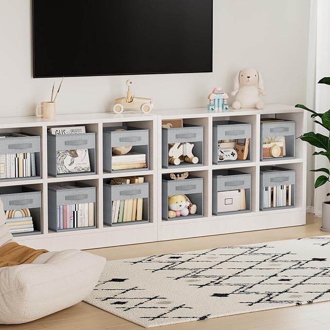 DIMJ Collapsible Storage Cubes, 8 Packs Cube Storage Bins with Window, Fabric Storage Baskets for Shelves, Closet Storage Boxes for Clothes, Toys, Books, 11 Inches Sundries Blended