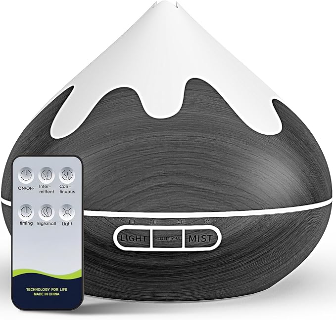 500ML Essential Oil Diffuser, Aromatherapy Diffuser with Remote Control, Multifunctional Air Diffusers for Home Office Room, Fragrance Aroma Diffuser with 7 Color LED & 2 Mist Mode, Black