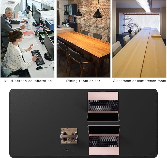 Cacoy 66.9" x 35.4" Leather Desk Mat, Large Computer Mouse Pad, PU Leather Desk Blotters Pad Protector, Extended Desk Mats on Top of Desks, Waterproof Desk Writing Pad for Office and Home (Black)