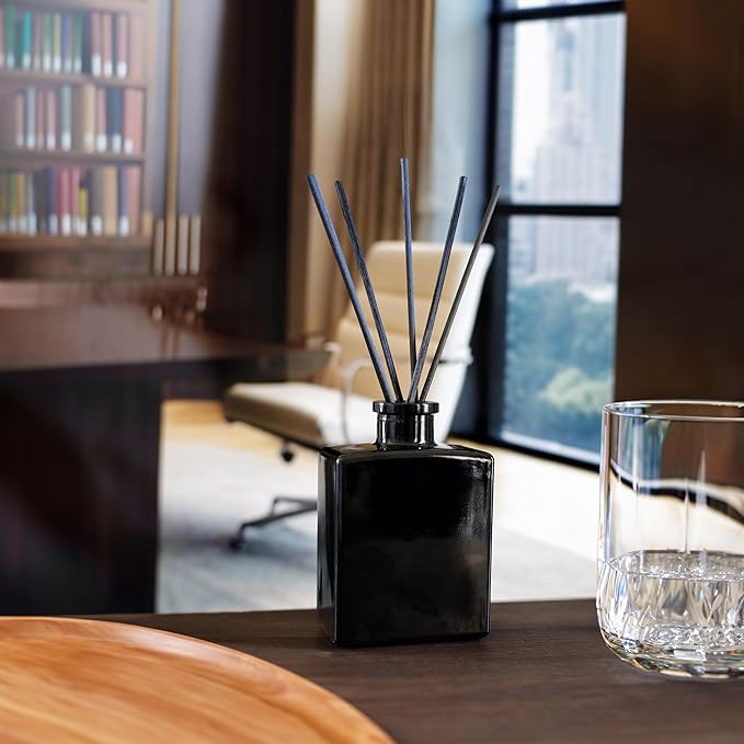 Urban Naturals Smoked Vanilla Reed Diffuser Set with Vanilla Bean, Sandalwood & Leather – 5 Ounce Sleek Black Rectangular Refillable Glass Bottle – Made in the USA