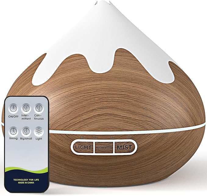 500ML Essential Oil Diffuser, Ultrasonic Aromatherapy Diffuser with Remote Control, Air Diffusers for Home Office Room, Fragrance Aroma Diffuser with 7 Color LED & 2 Mist Mode, Mocha Brown